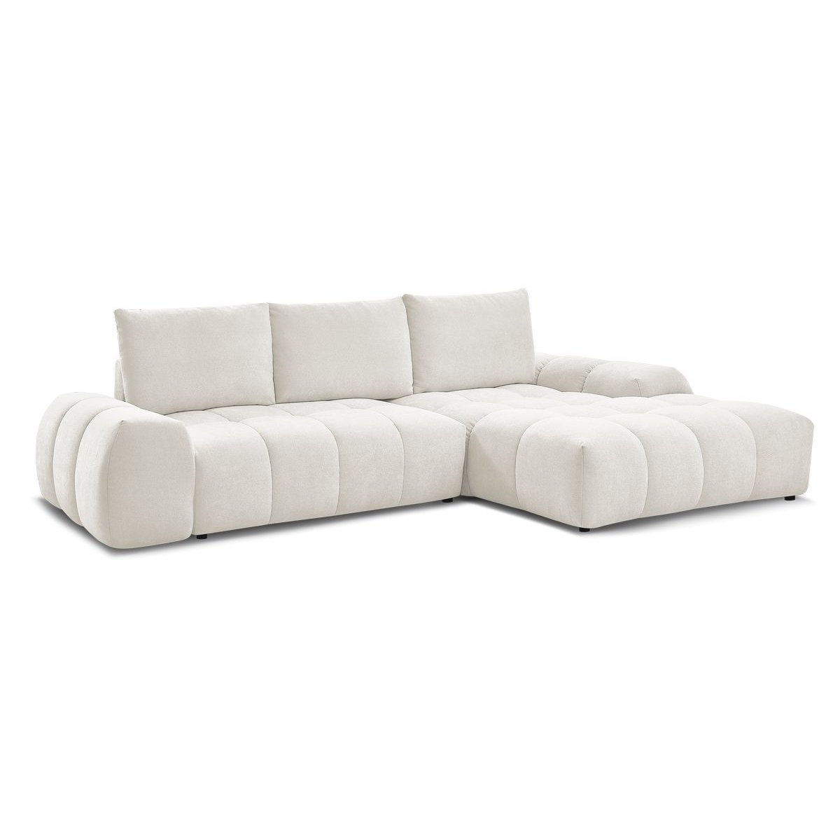 Canapé d'angle convertible 3 places en tissu texturé, EVEREST blanc, BOBOCHIC