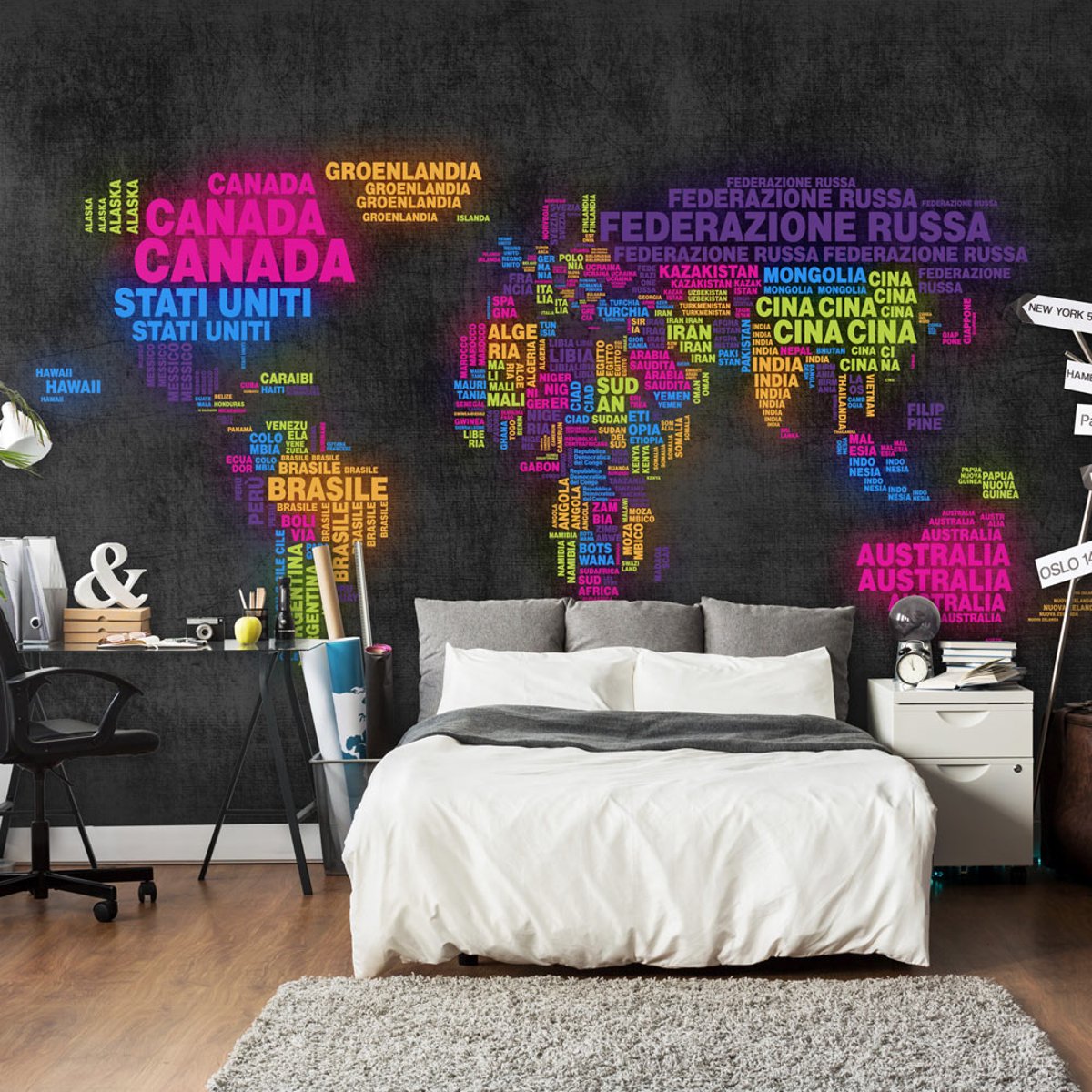 Papier peint intissé panoramique Carte du monde carte, en italien - couleurs multicouleur, EDEN
