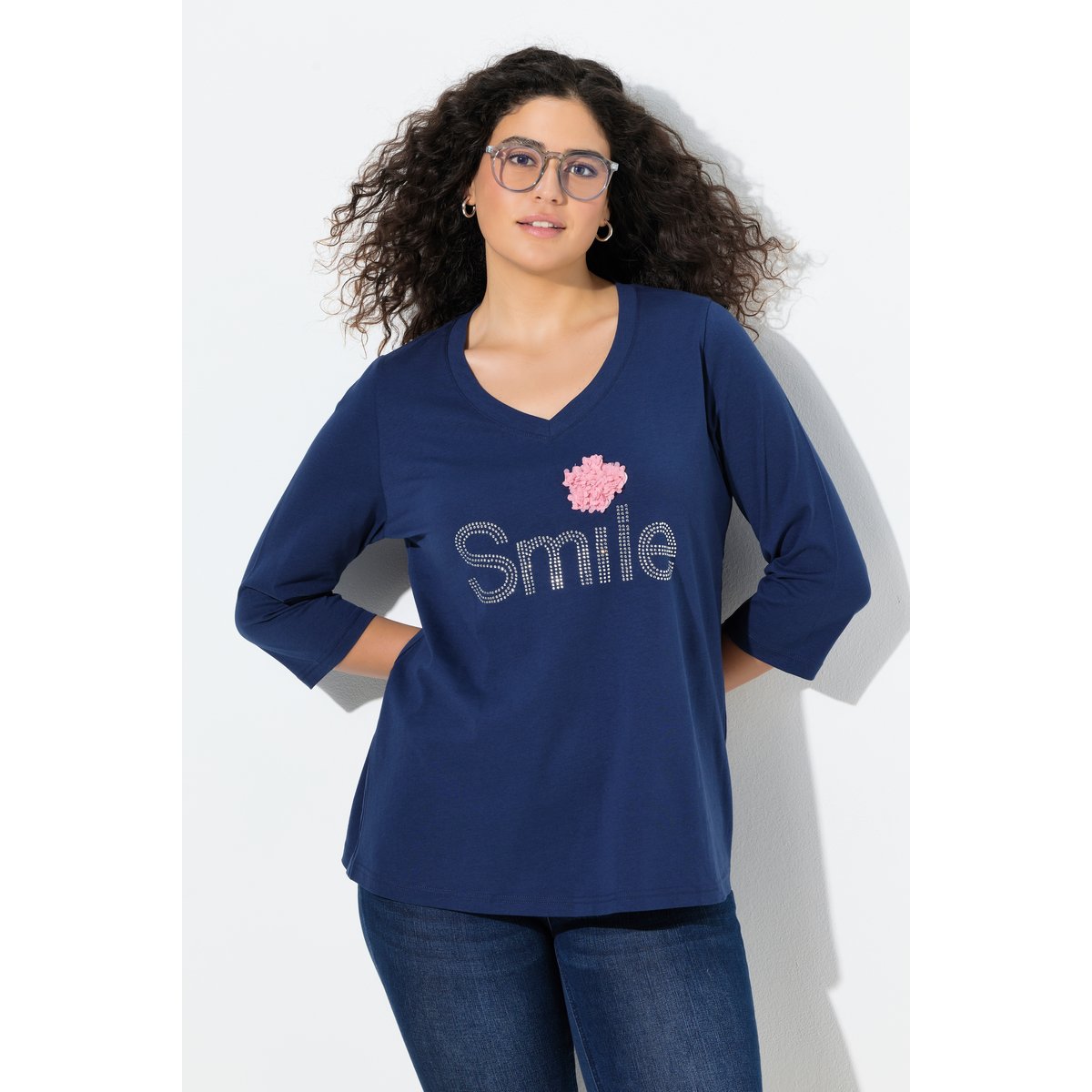 T-shirt message SMILE bleu encre, ULLA POPKEN