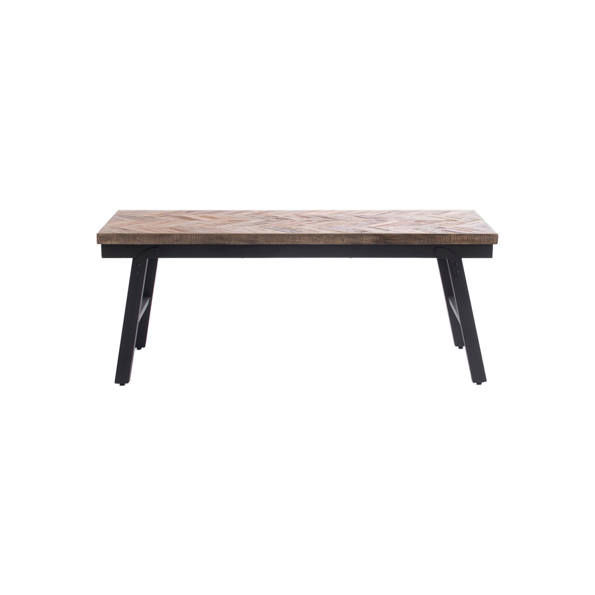 Banc en bois de teck et fer noir HERRINGBONE beige, BAZAR BIZAR