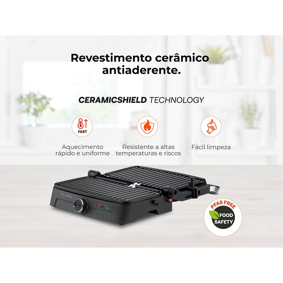 Grelhador Elétrico de Placas Inox HeatEasy 1500W 4422FL, FLAMA inox, FLAMA