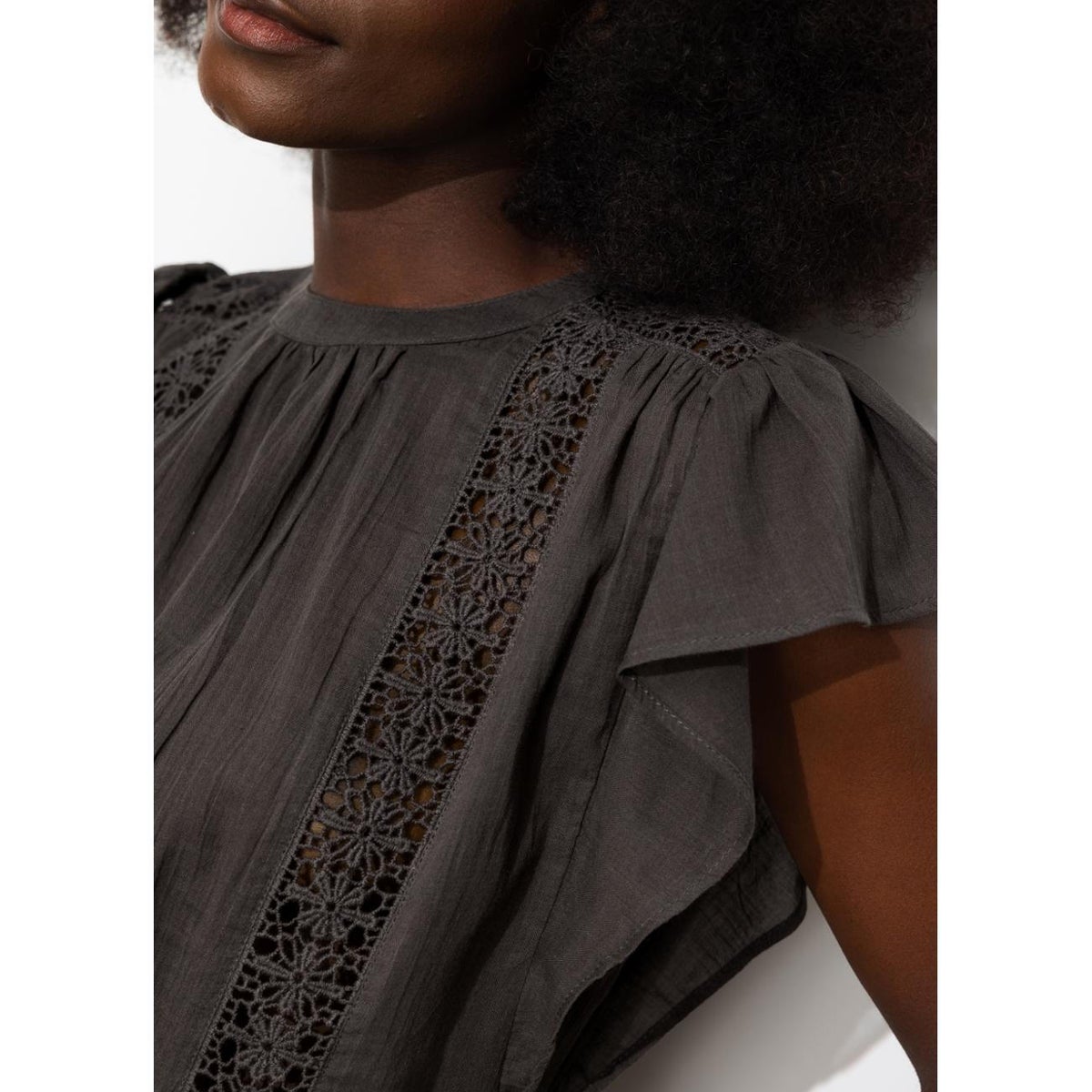 Blouse en cotonnade & guipures gris, PROMOD