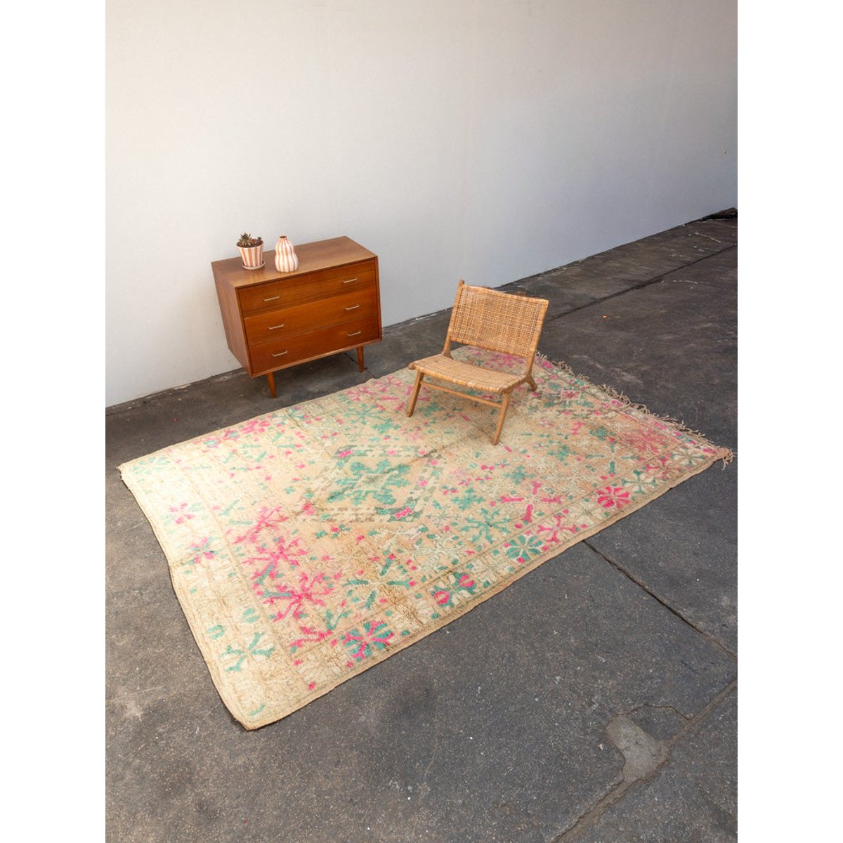 Grand tapis en laine rose et bleu Olivier N°35 - Bon état rose, DEBONGOUT