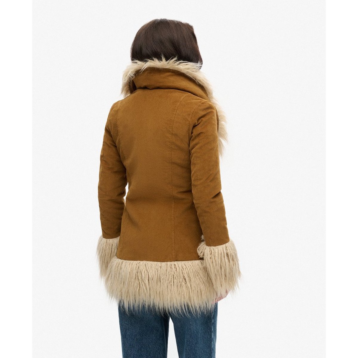 Manteau afghan avec doublure en imitation fourrure marron denim co tobacco, SUPERDRY