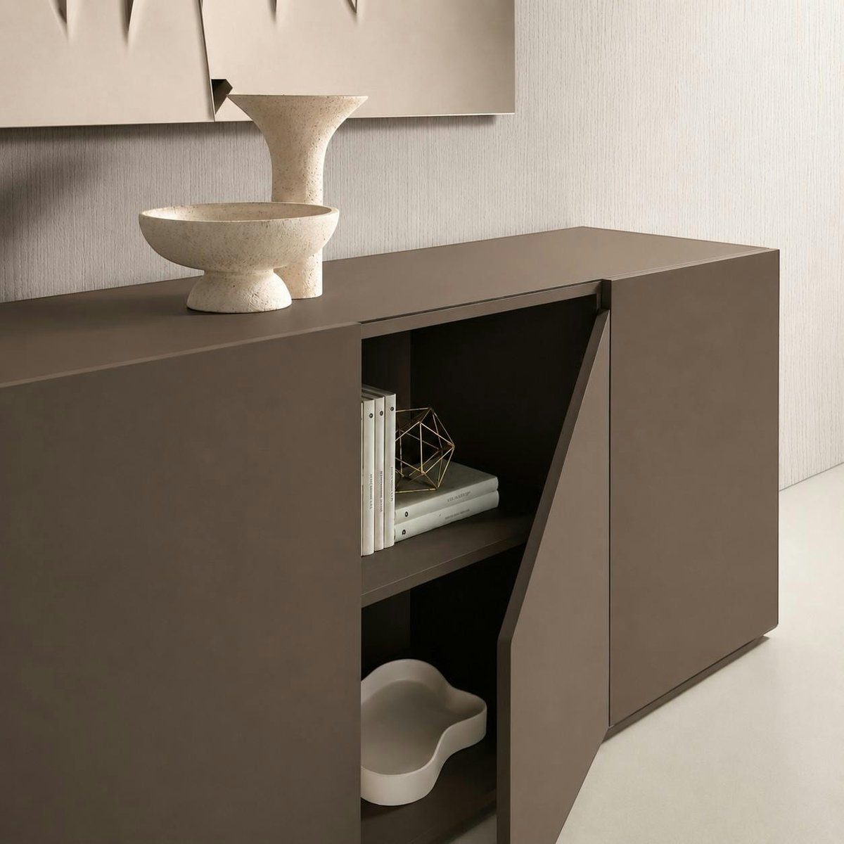 Buffet 3 portes moderne à découpe centrale LORA marron, PIER IMPORT