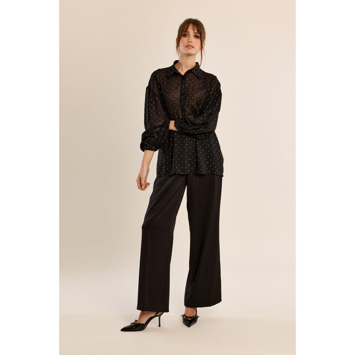Blouse à pois en semi-transparence noir, MOLLY BRACKEN