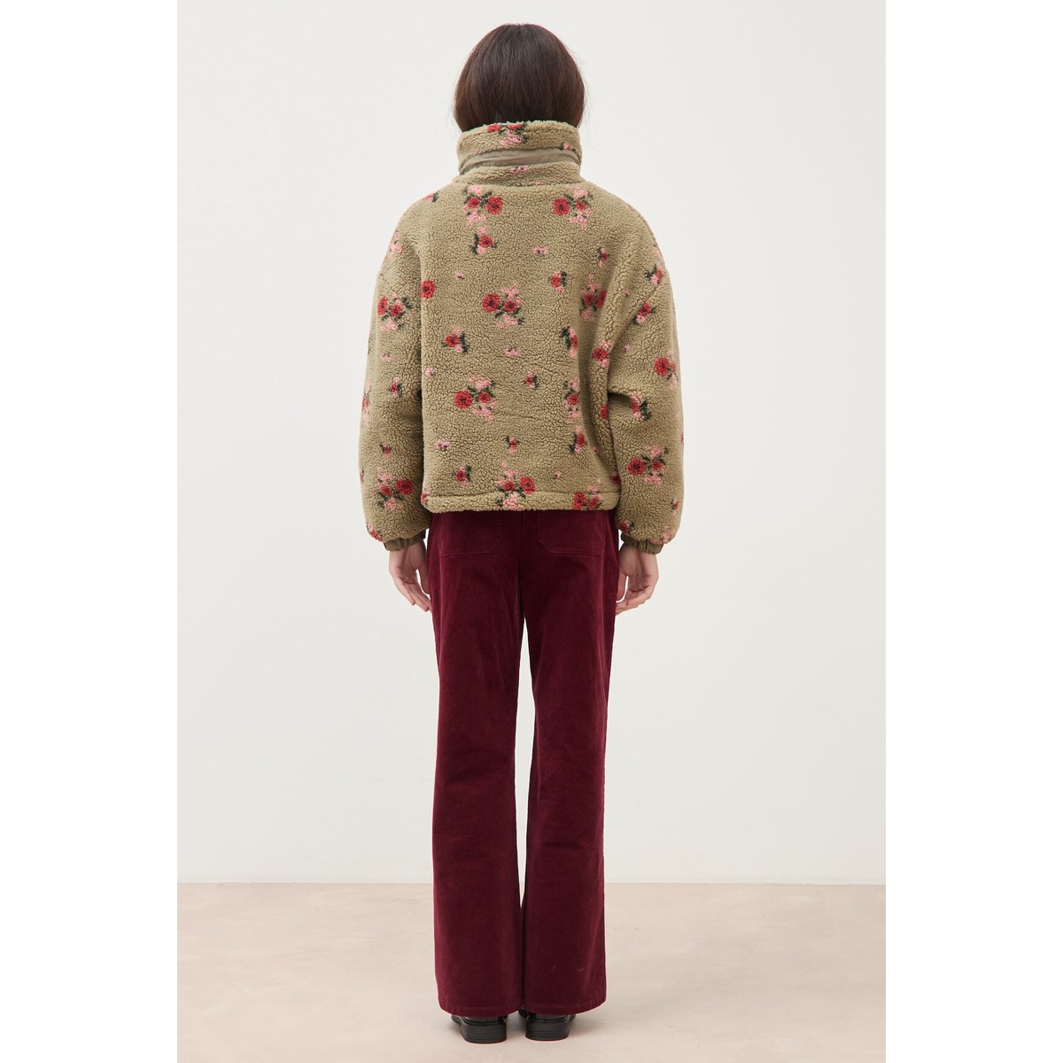 Blouson oversize sherpa col montant vert, BONOBO