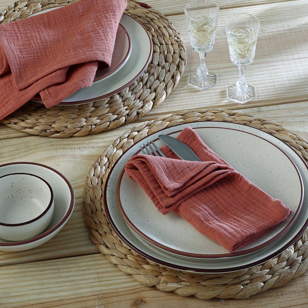 Lot de 4 serviettes de table gaze de coton CARLA rouge toscane, FEBRONIE