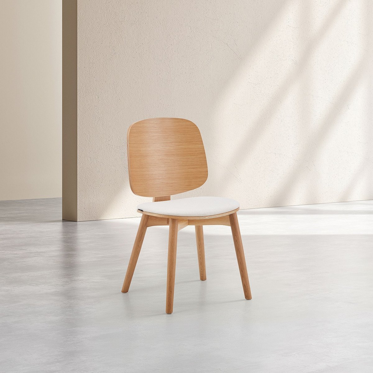 Lot de 2 chaises en tissu texturé et chêne massif crème, HABITAT
