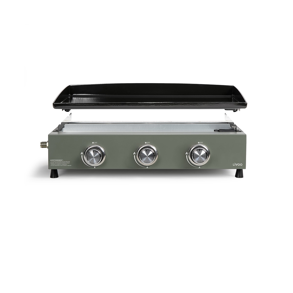 Plancha gaz 3 brûleurs couleur unique, LIVOO
