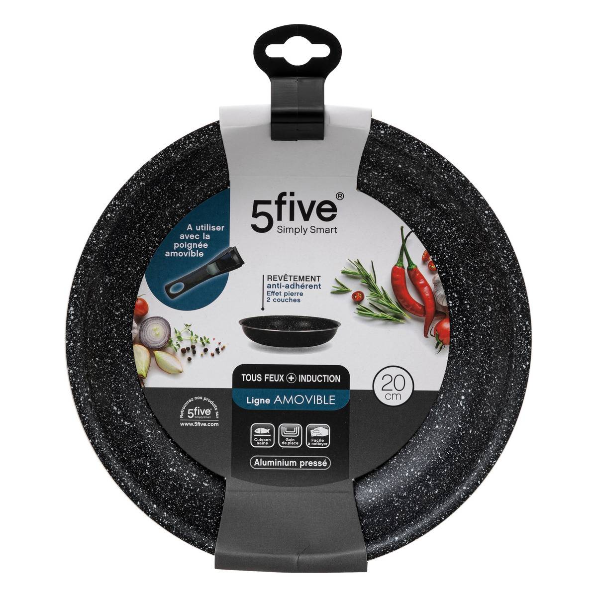 Poêle en aluminium pressé AMOVIBLE noir, 5FIVE SIMPLY SMART