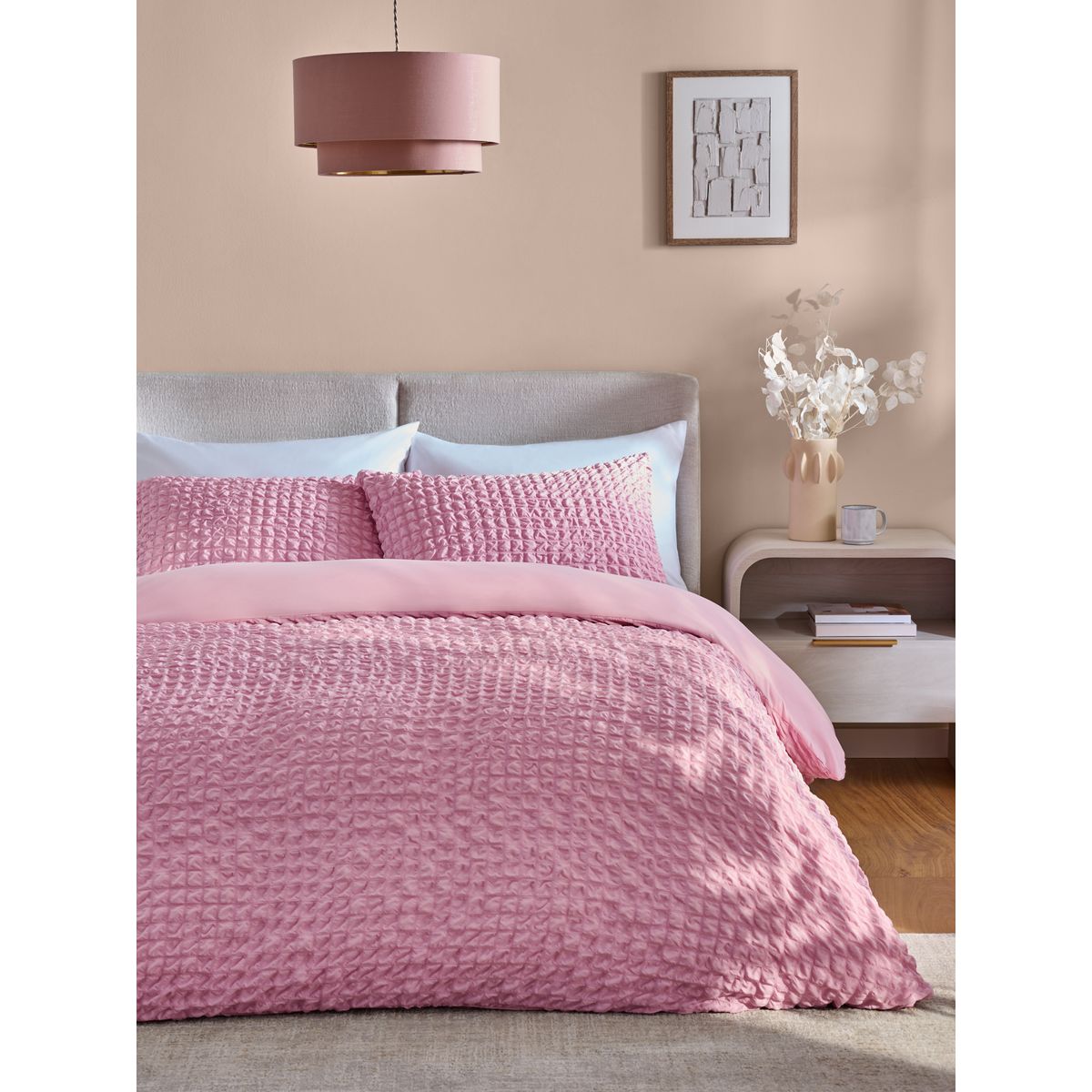 Housse de couette et taie en seersucker rose, NEXT