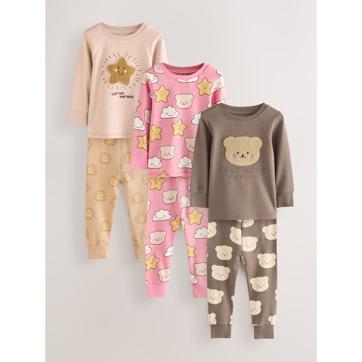 Pyjama douillet, lot de 3 ours brun/étoile, NEXT