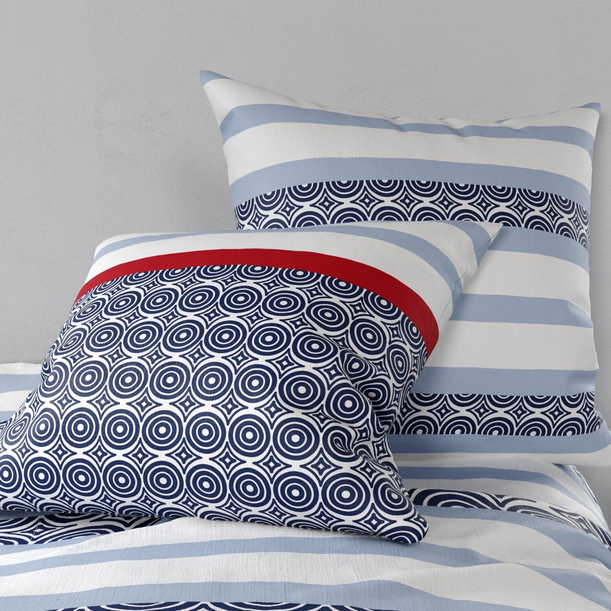 Parure housse de couette en coton imprimée, Santorini bleu, ATELIER DU COTON