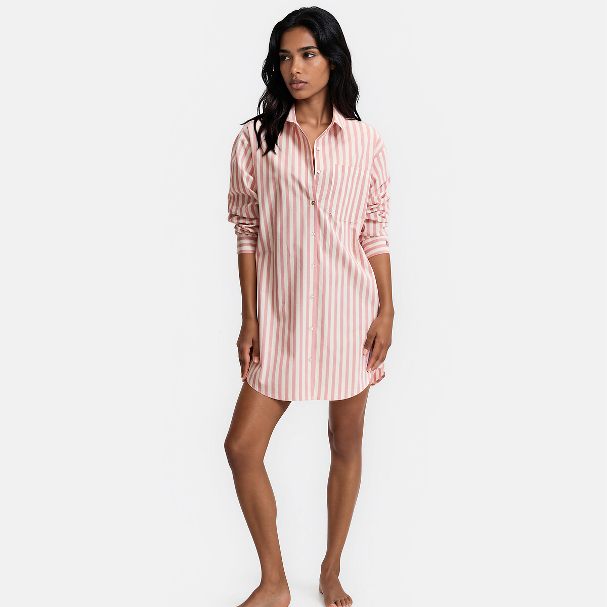 Camisola de popelina a rayas, Signature CARLITA rayas rosa, LA REDOUTE COLLECTIONS
