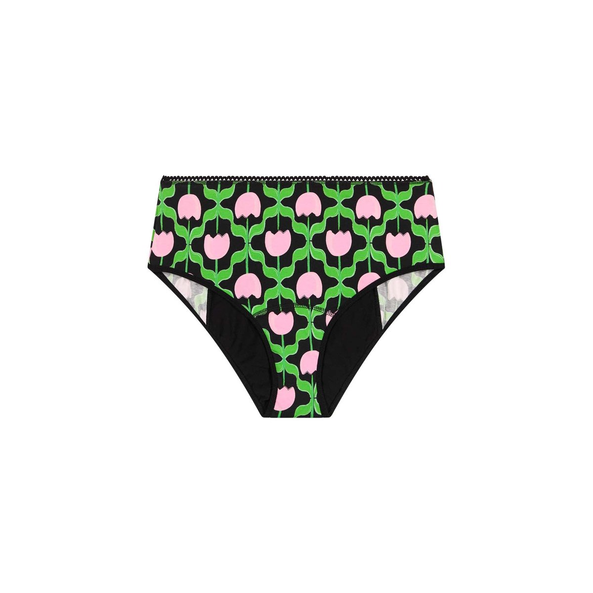 Culotte menstruelle taille haute GOTS - Flux nuit - Tulipes Noir noir à fleurs, WE ARE JOLIES