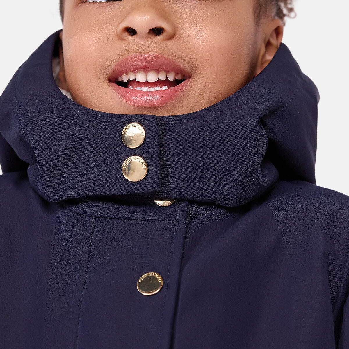 Parka di media lunghezza con cappuccio, in tinta unita blu marino, PETIT BATEAU