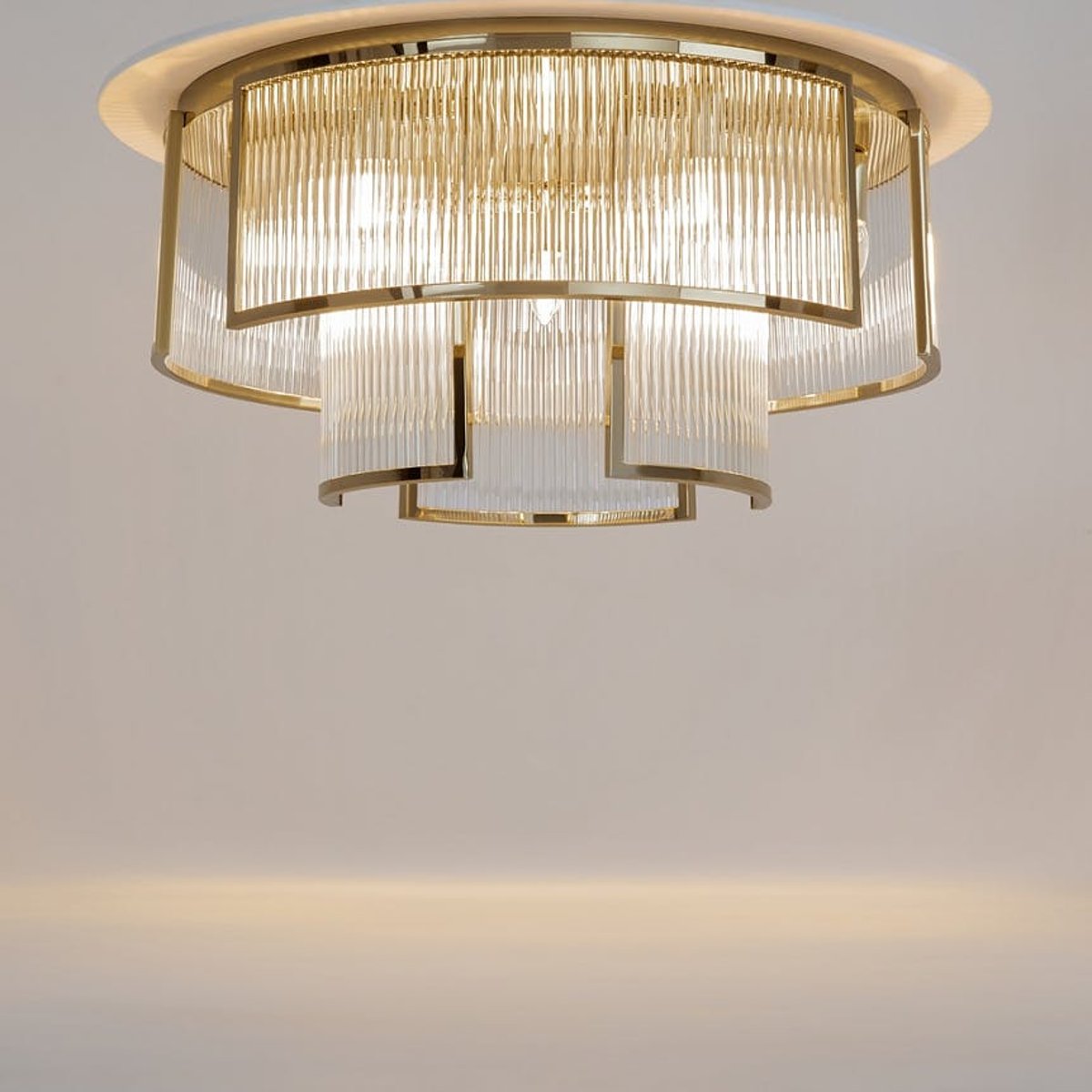 Plafonnier Art Déco verre cannelé – structure dorée ⌀65 cm ELMA doré, PIER IMPORT