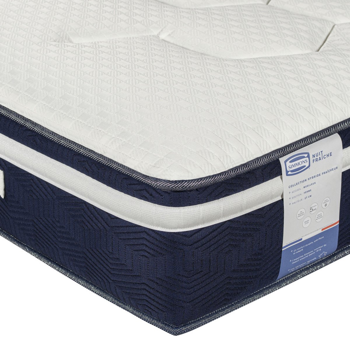 Matelas Hybride fraîcheur 100% ressorts, accueil moelleux- NUIT FRAÎCHE couleur unique, SIMMONS