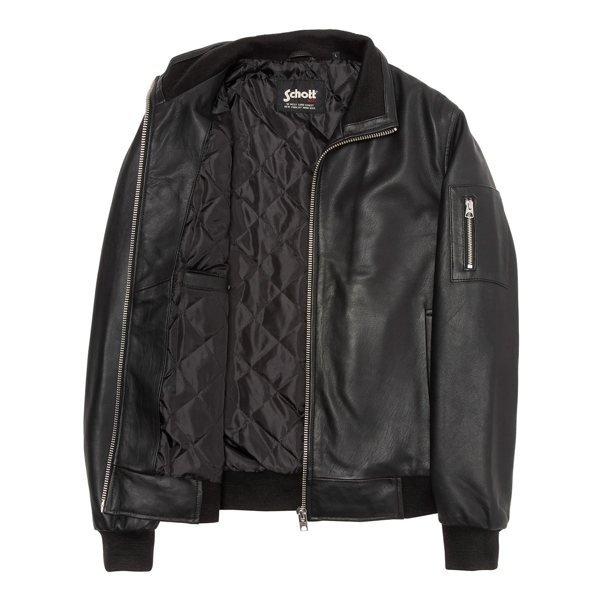 Blouson col montant, cuir d'agneau noir, SCHOTT