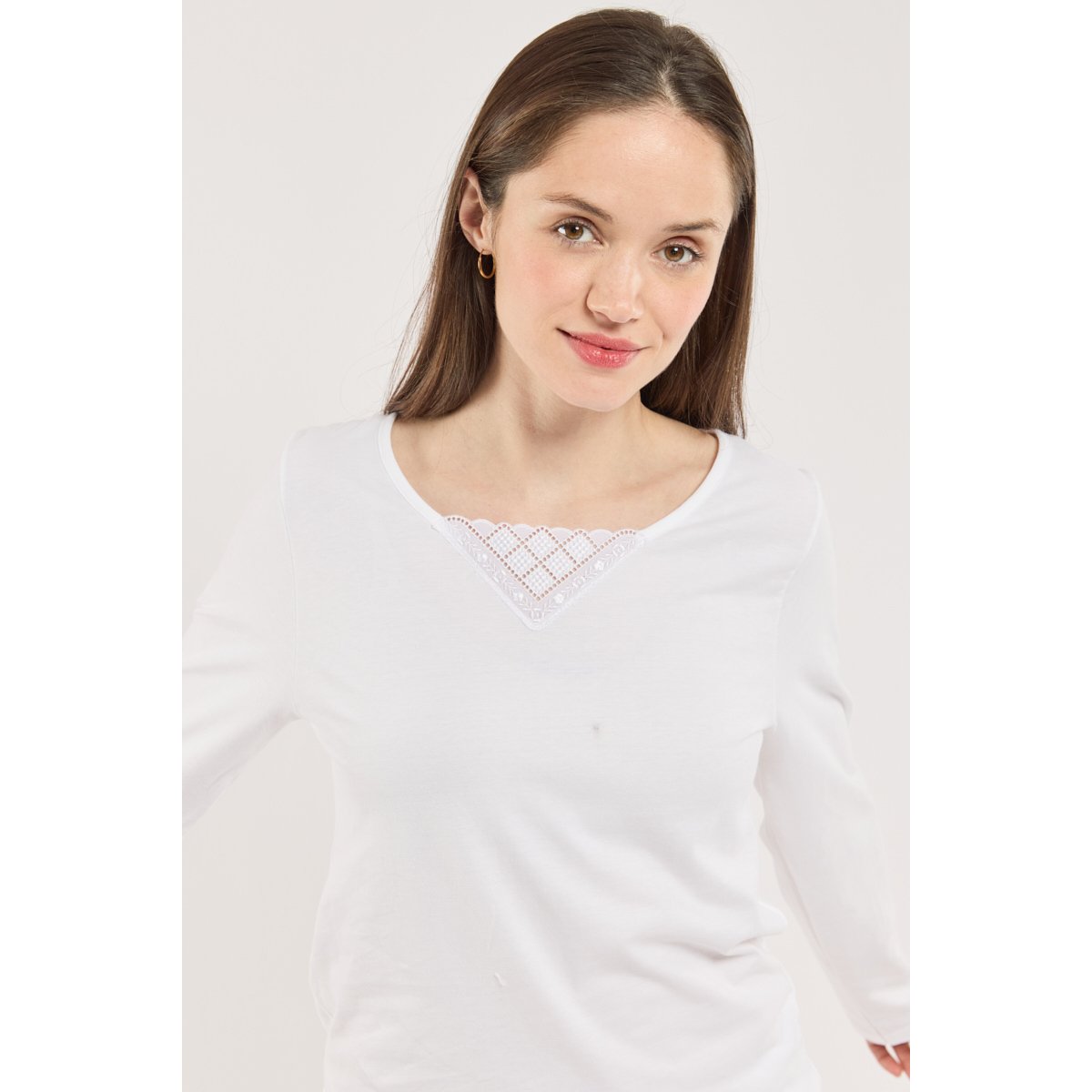 T-shirt col V manches longues - coton peigné doelan blanc 2241, ARMOR-LUX