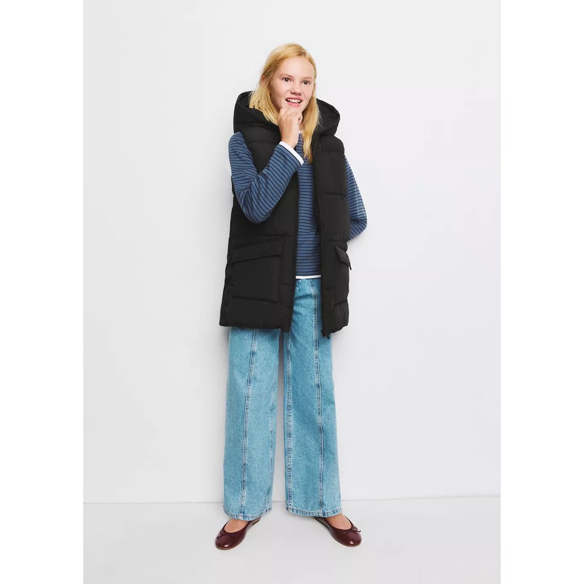 Gilet à capuche avec poches noir, MANGO KIDS