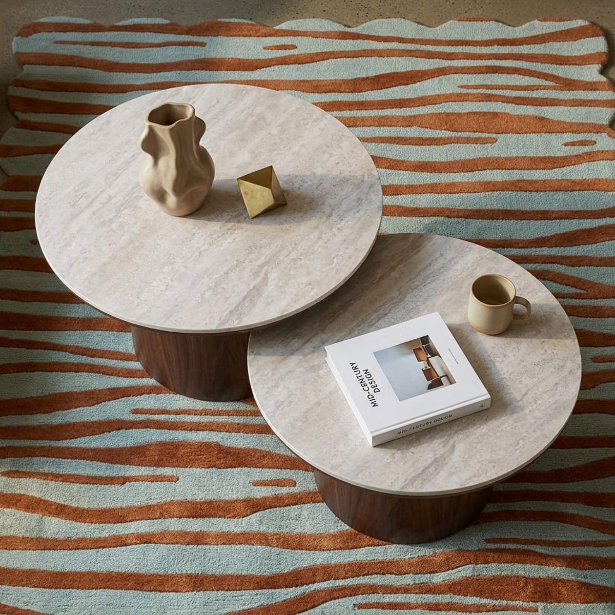 Table basse en céramique LOFA effet travertin et noyer, SORELH