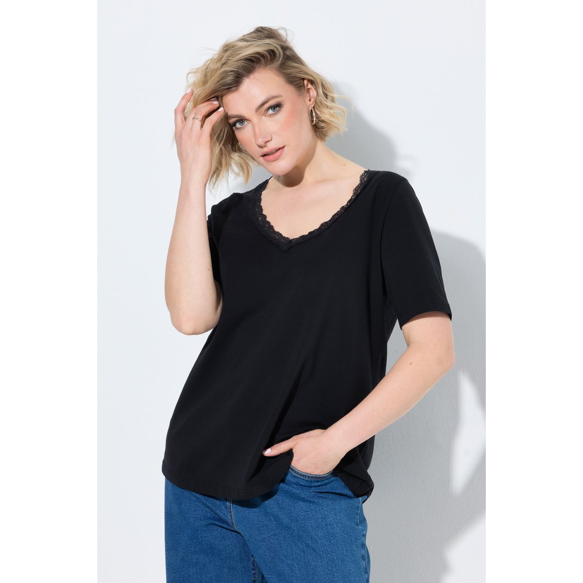 T-shirt avec dentelle noir, ULLA POPKEN