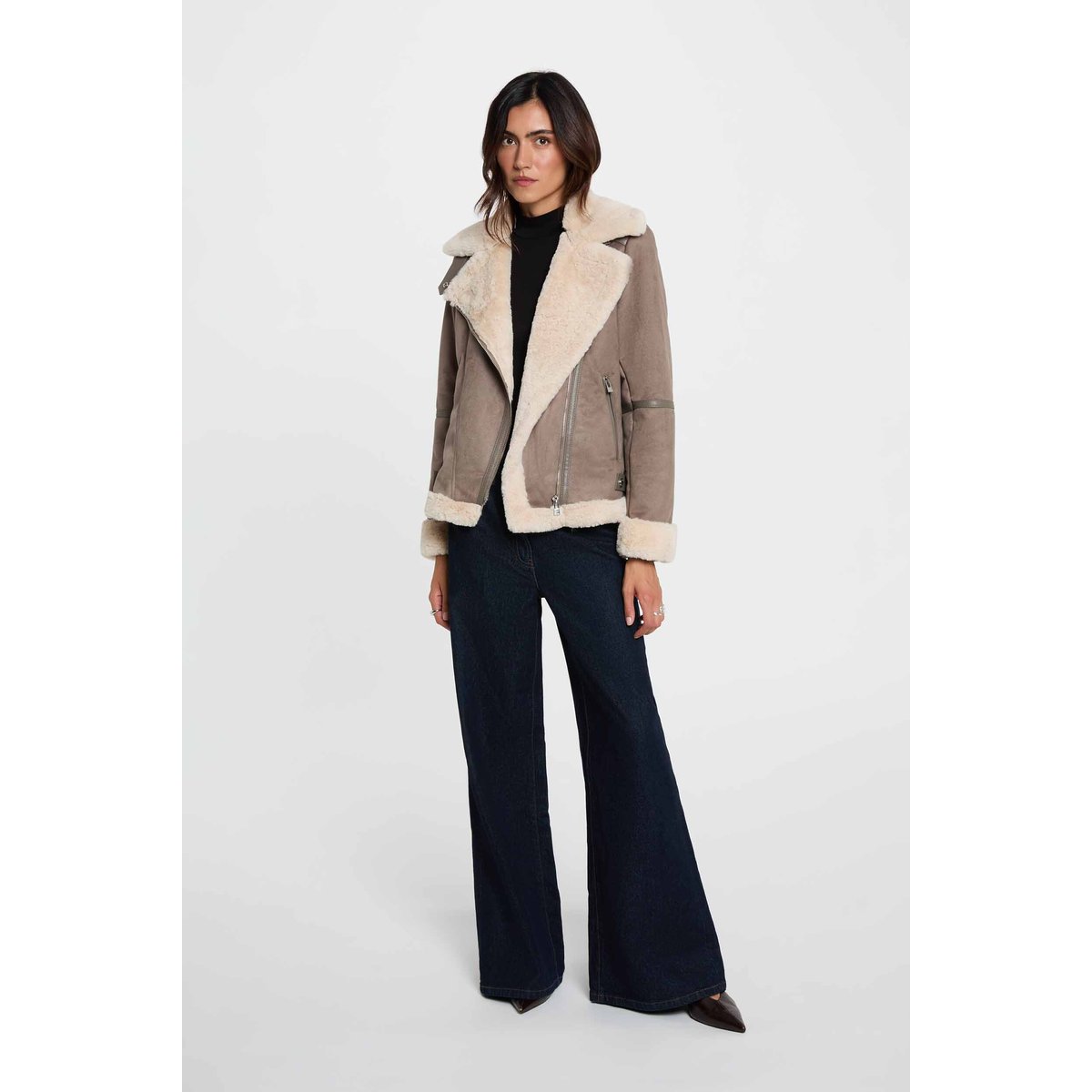 Blouson zippé suédine taupe, MORGAN