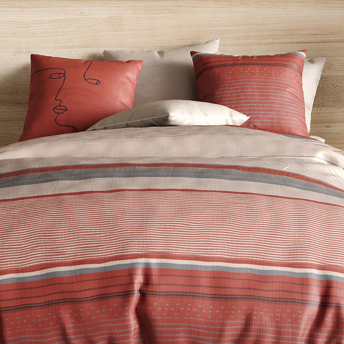 Parure housse de couette 100% coton 71fils hana rouge, ATELIER DU COTON