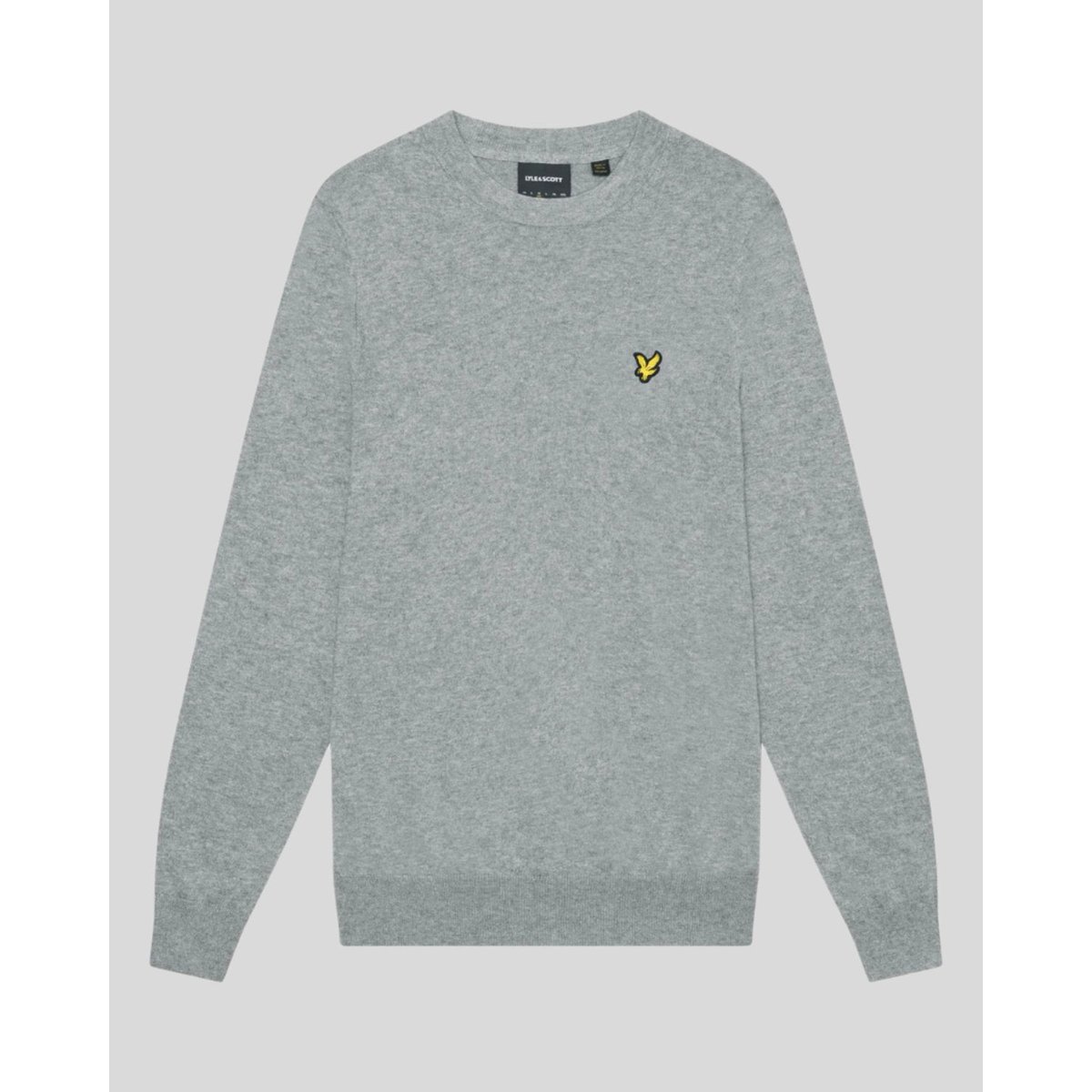 Pull en coton mérinos col rond gris moyen chiné, LYLE & SCOTT