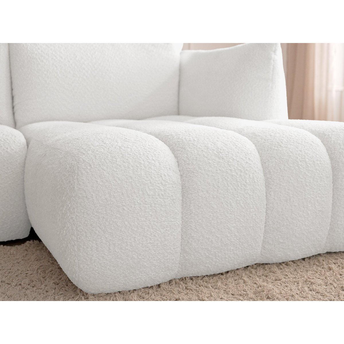 Canapé modulable 4 places en tissu bouclette, AZRA blanc, BOBOCHIC