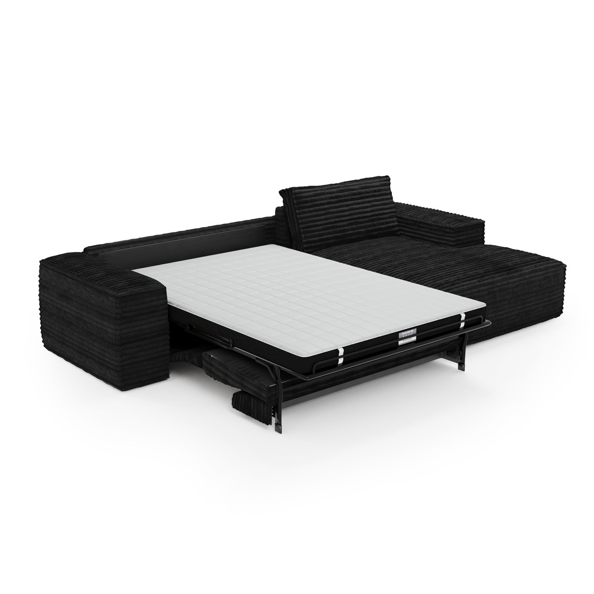 Canapé convertible angle droit 5 places en velours côtelé JOAN noir, SIA HOME