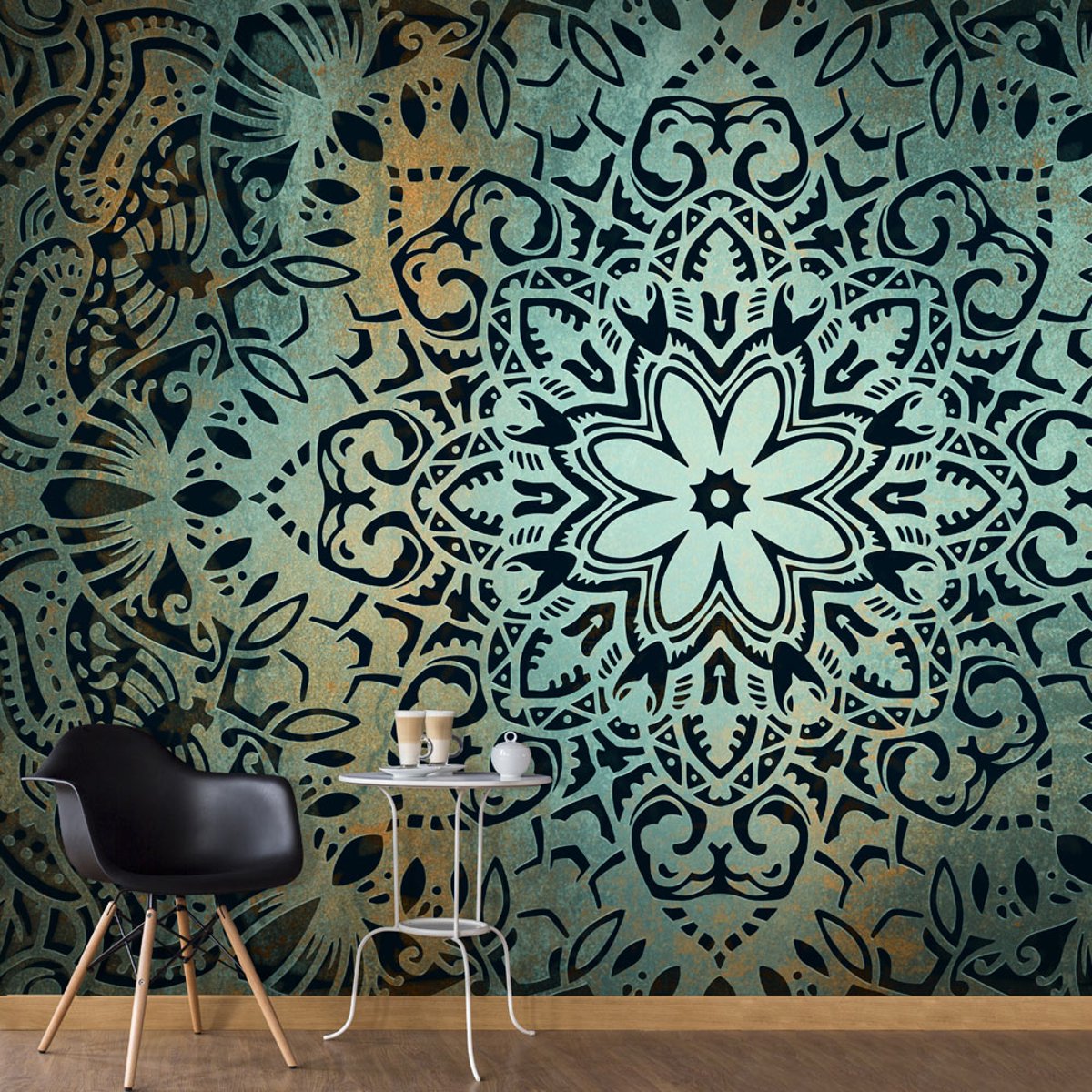 Papier peint intissé panoramique Orient The Flowers of Calm noir, EDEN