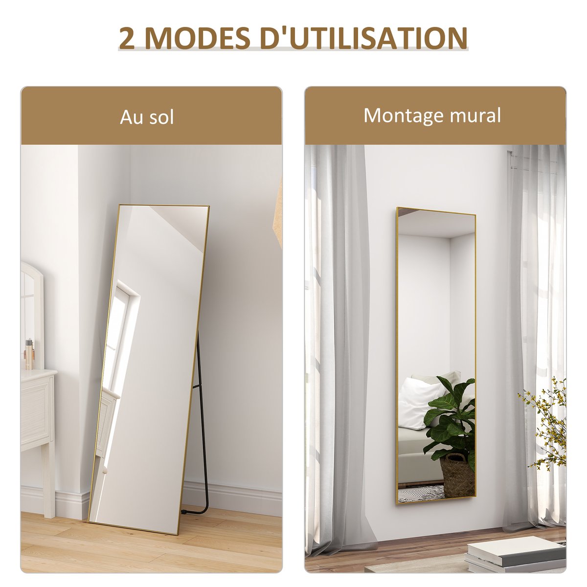 Miroir en pied Verre Or jaune, HOMCOM