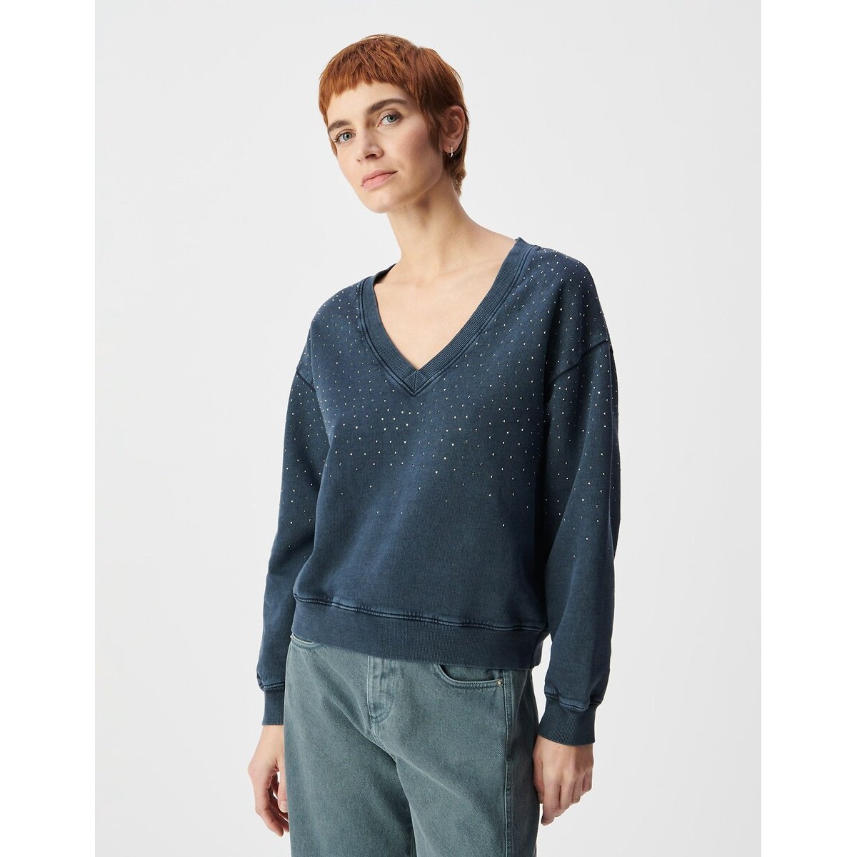 Sweater met V-hals en strassteentjes marine , IKKS