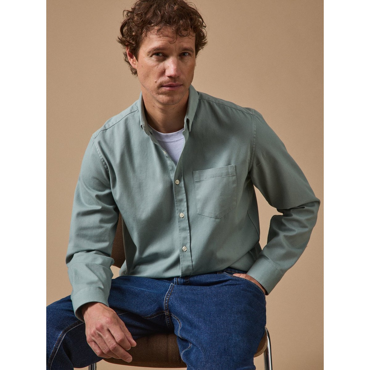 Chemise twill délavé - coupe contemporaine celadon, CYRILLUS