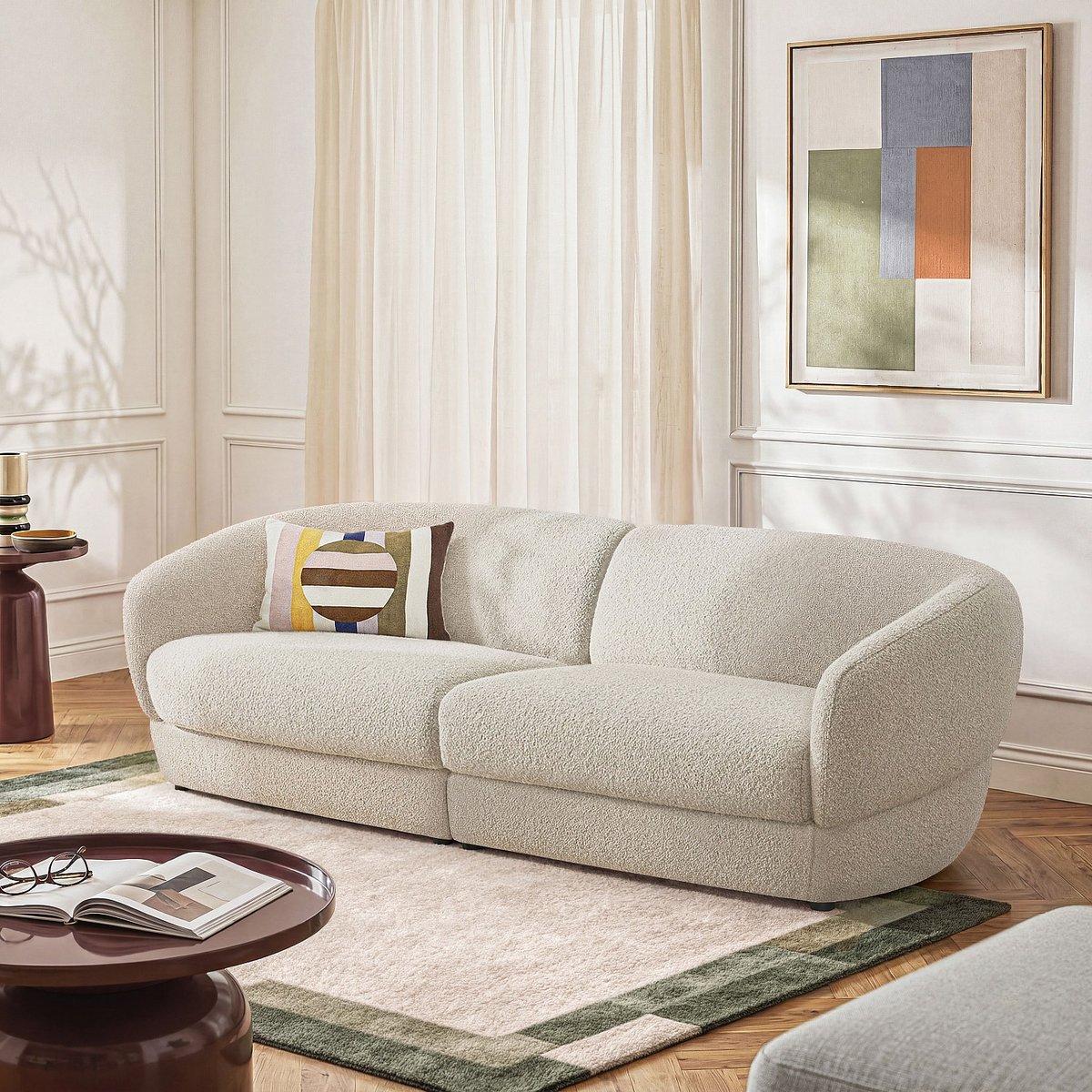 Canapé en tissu bouclette courte TEGLIO beige, HABITAT
