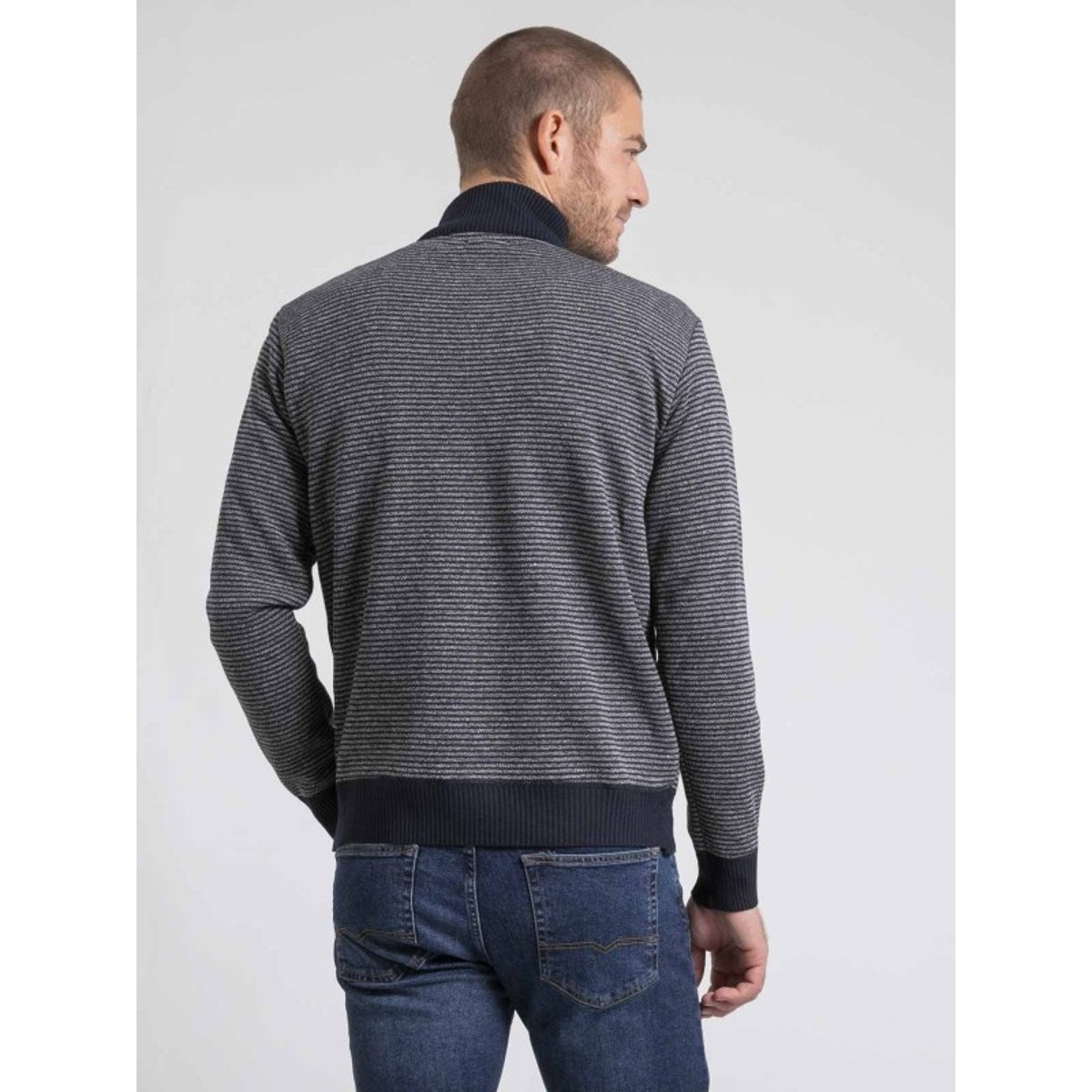 Pull Col Montant Zippé Rayures Limerou bleu marine, RITCHIE