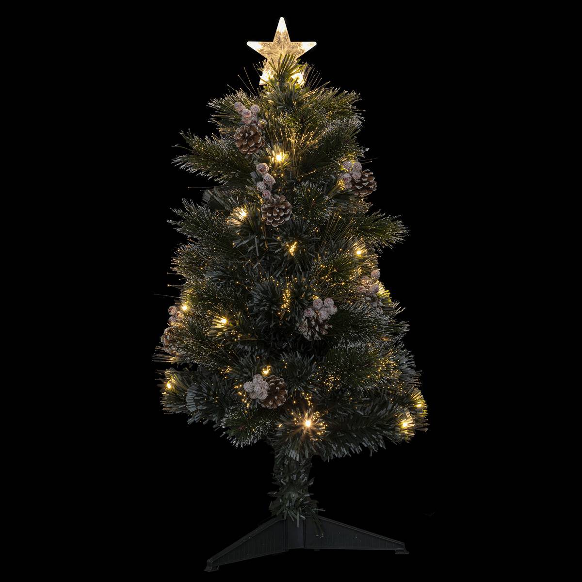 Sapin lumineux fibre optique Sofia 34 LED H90 cm rouge, FEERIC LIGHTS & CHRISTMAS