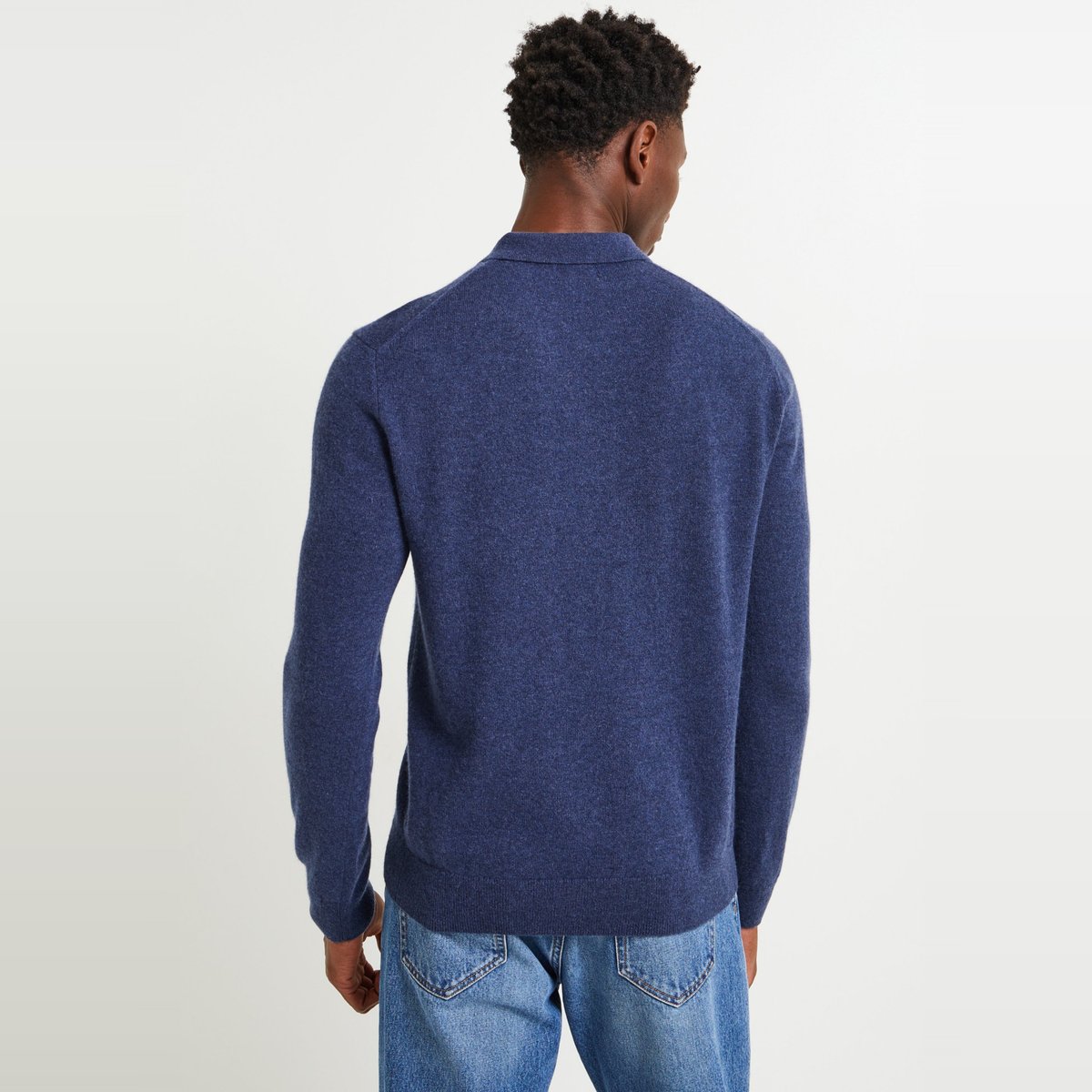 Pull col polo en cachemire denim melange, MONOPRIX