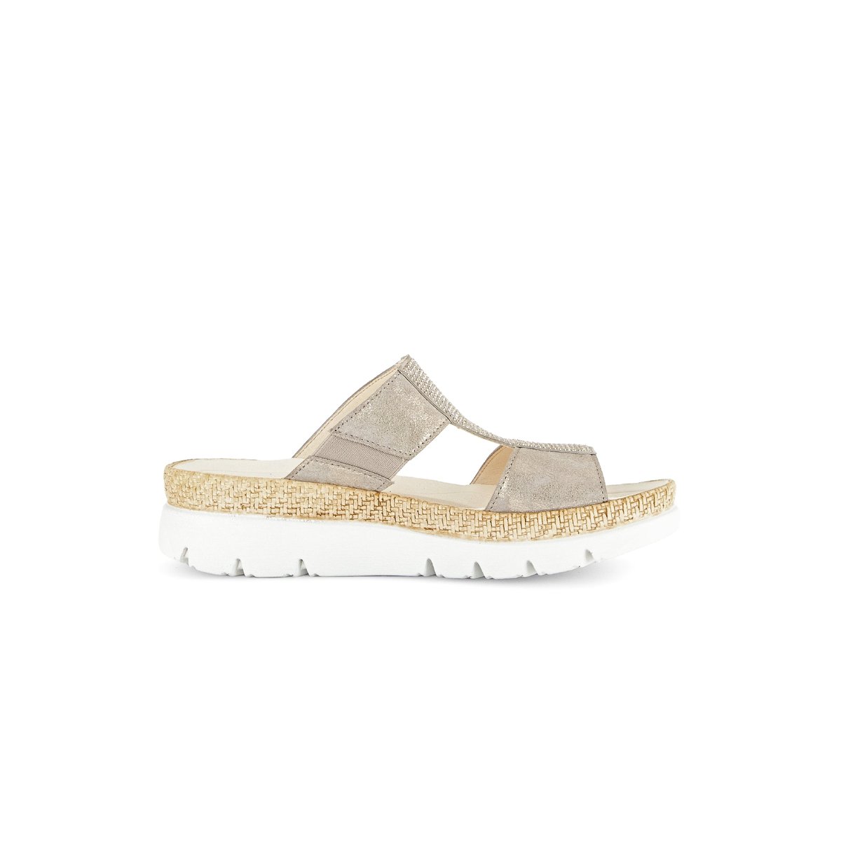 Mules en cuir lisse à talon compensé beige, GABOR
