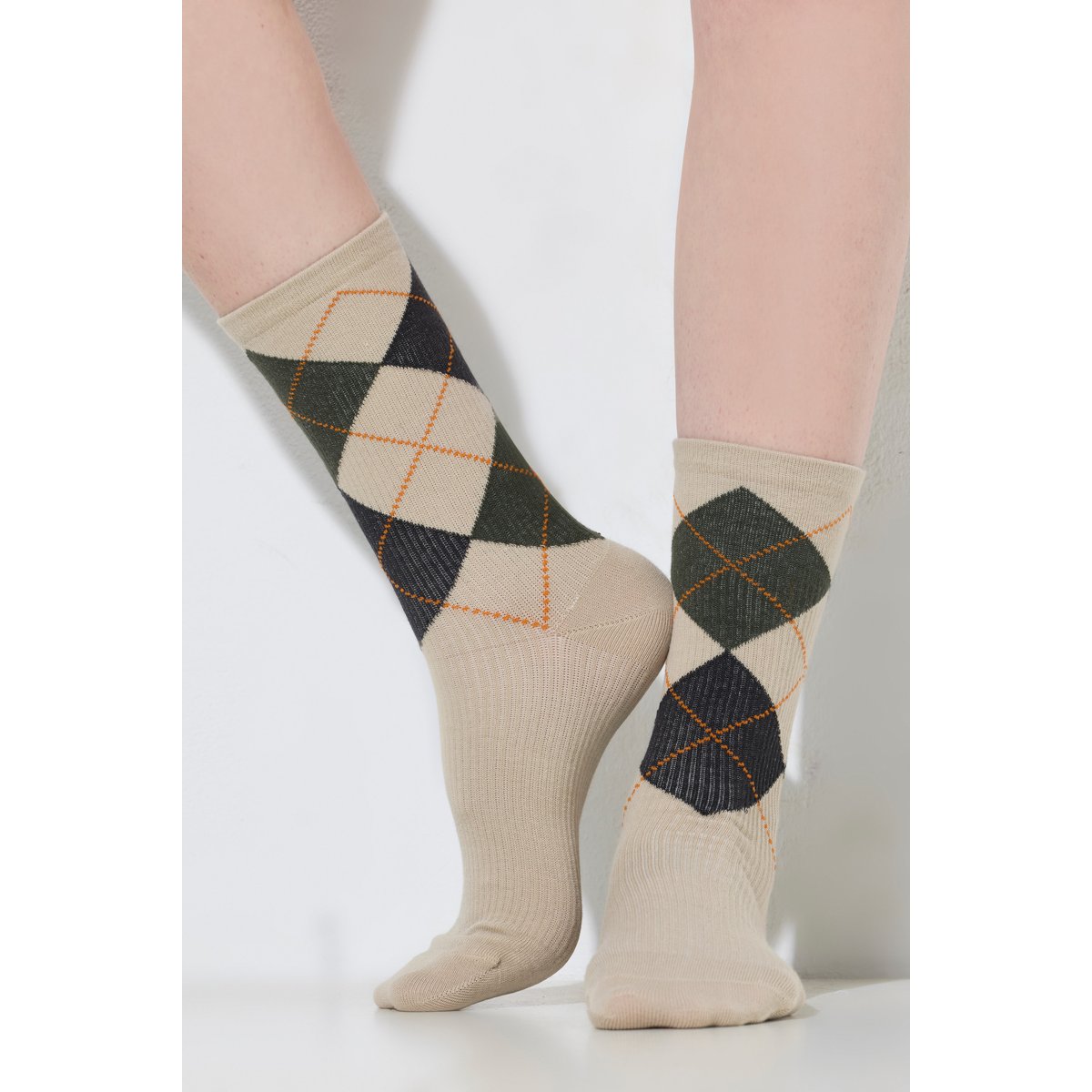Chaussettes de compression, motif à carreaux beige foncé, ULLA POPKEN