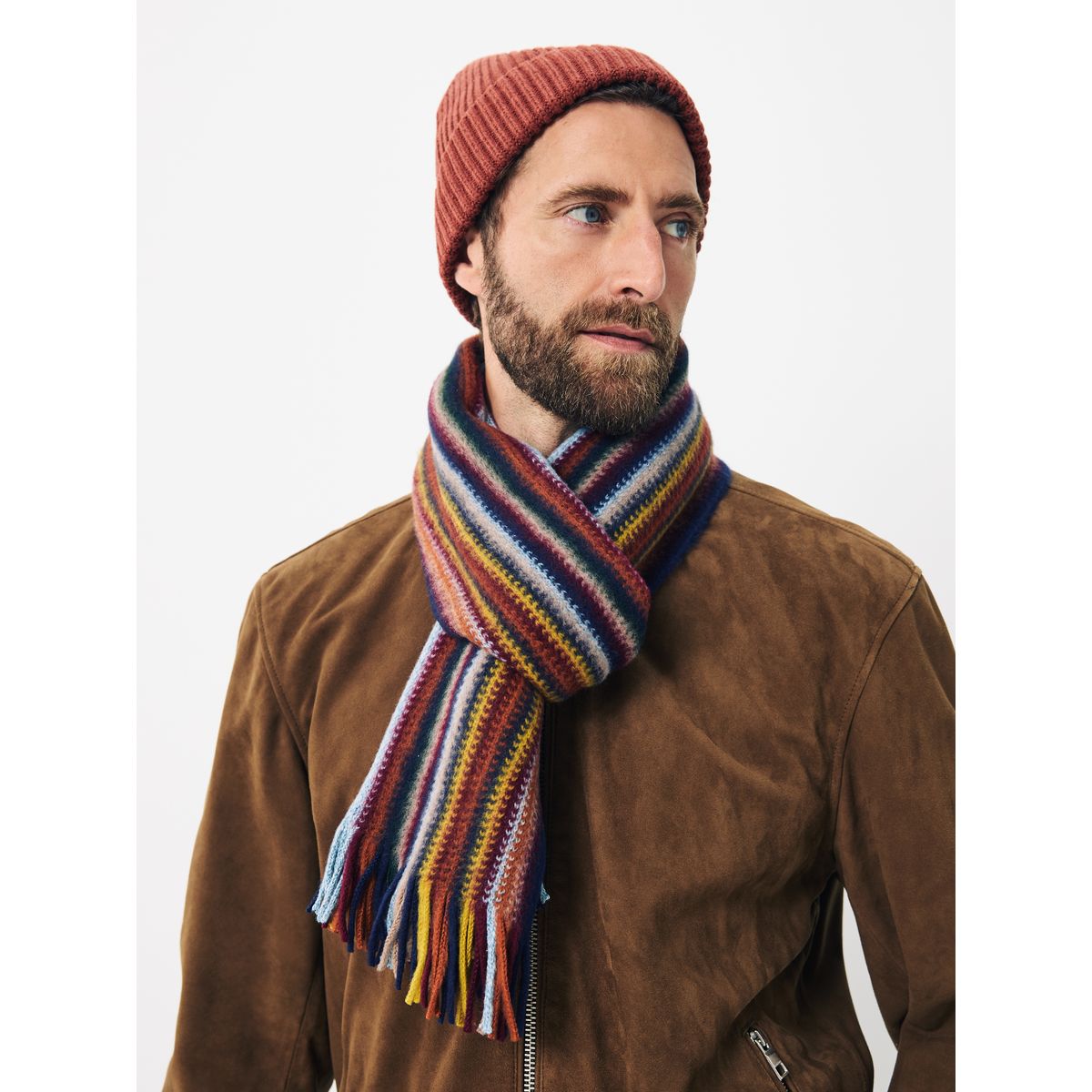 Écharpe et bonnet assortis rayures orange / multicolores, NEXT