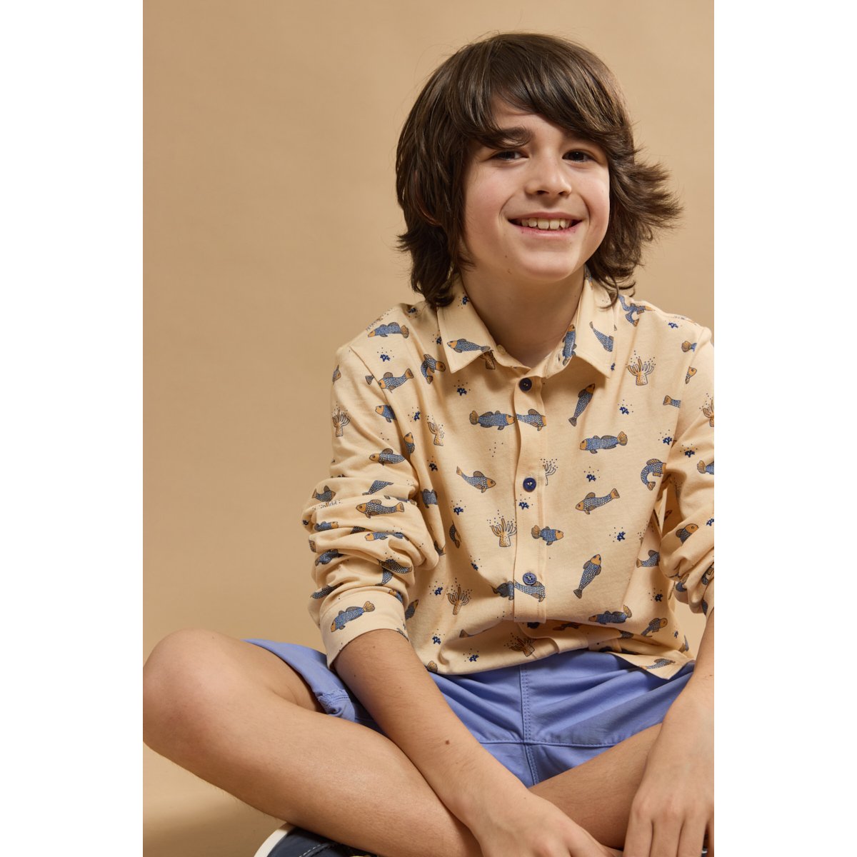 Chemise imprimée en coton KIDS marmo imprimé, ARMOR-LUX