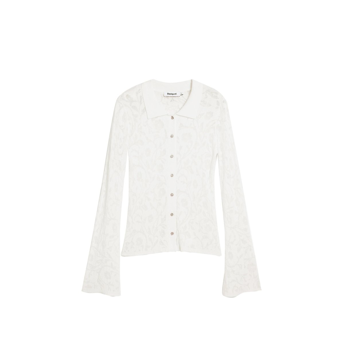 T-shirt moulant à fleurs beige, DESIGUAL