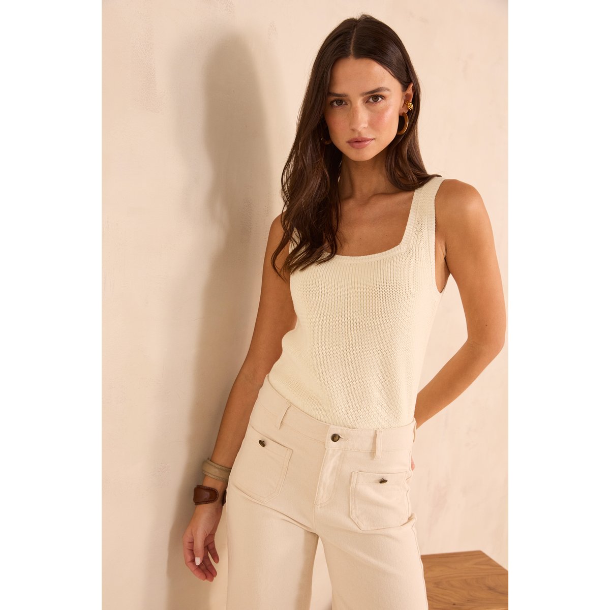 Débardeur en coton ANNA creme, Maison 123