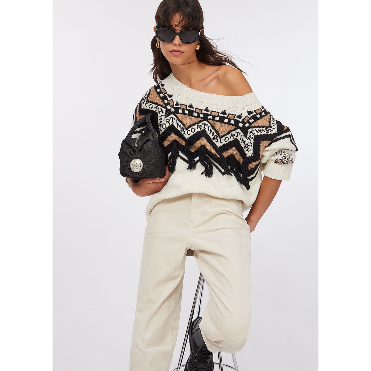 Pull jacquard avec applications blanc, LIU JO