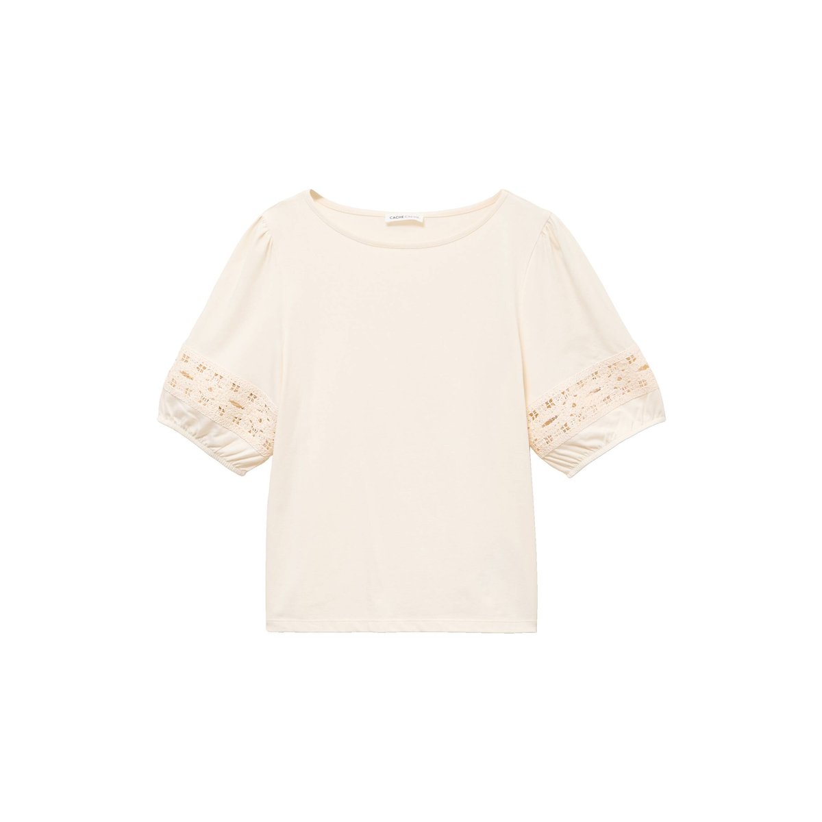 T-shirt col rond manches courtes ecru, CACHE CACHE