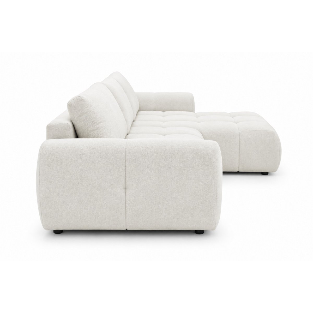 Canapé d'angle convertible 3 places en tissu chiné, FUJI blanc, BOBOCHIC